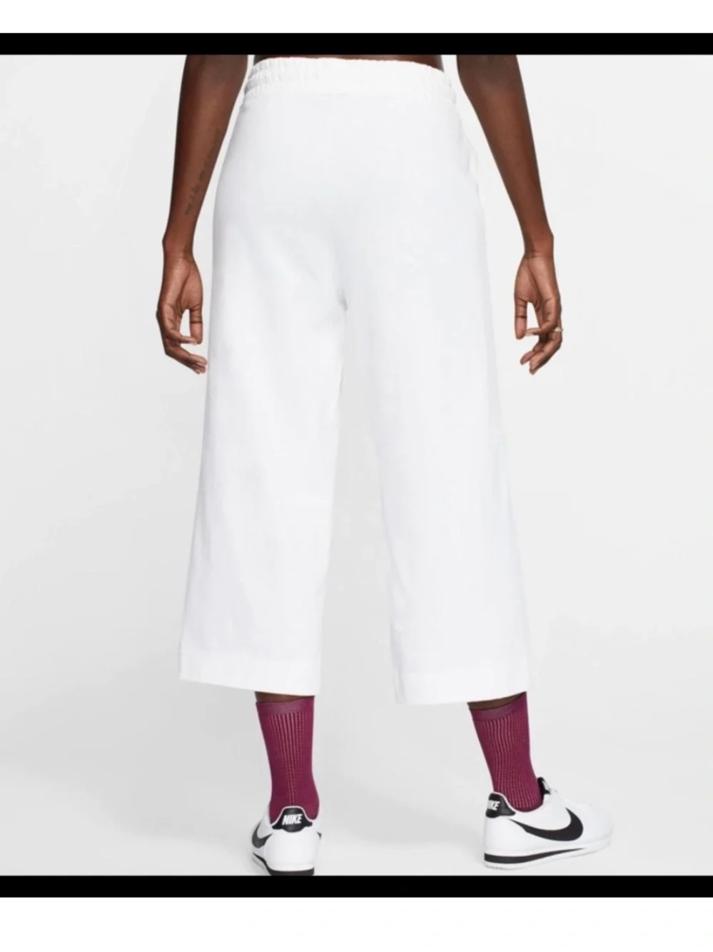 Nike White Wide-Leg Cropped Pants